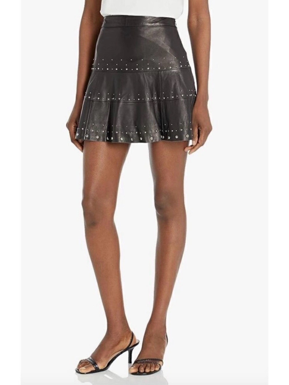 PARKER leather studded a-line mini skirt